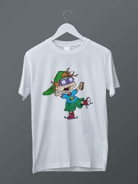 White Graphic Tees with Colorful Rugrats Cartoon Characters